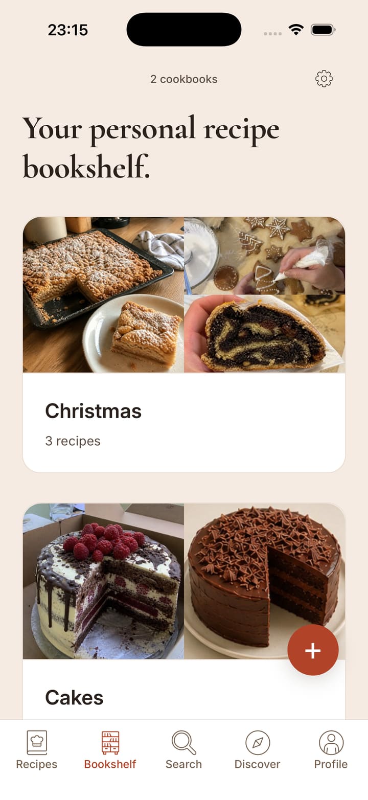 Crumely recipe library with cakes, tartlets, pralines and base recipes