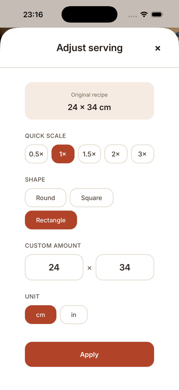Crumely scaling a complete dessert from 26 to 20 centimetres
