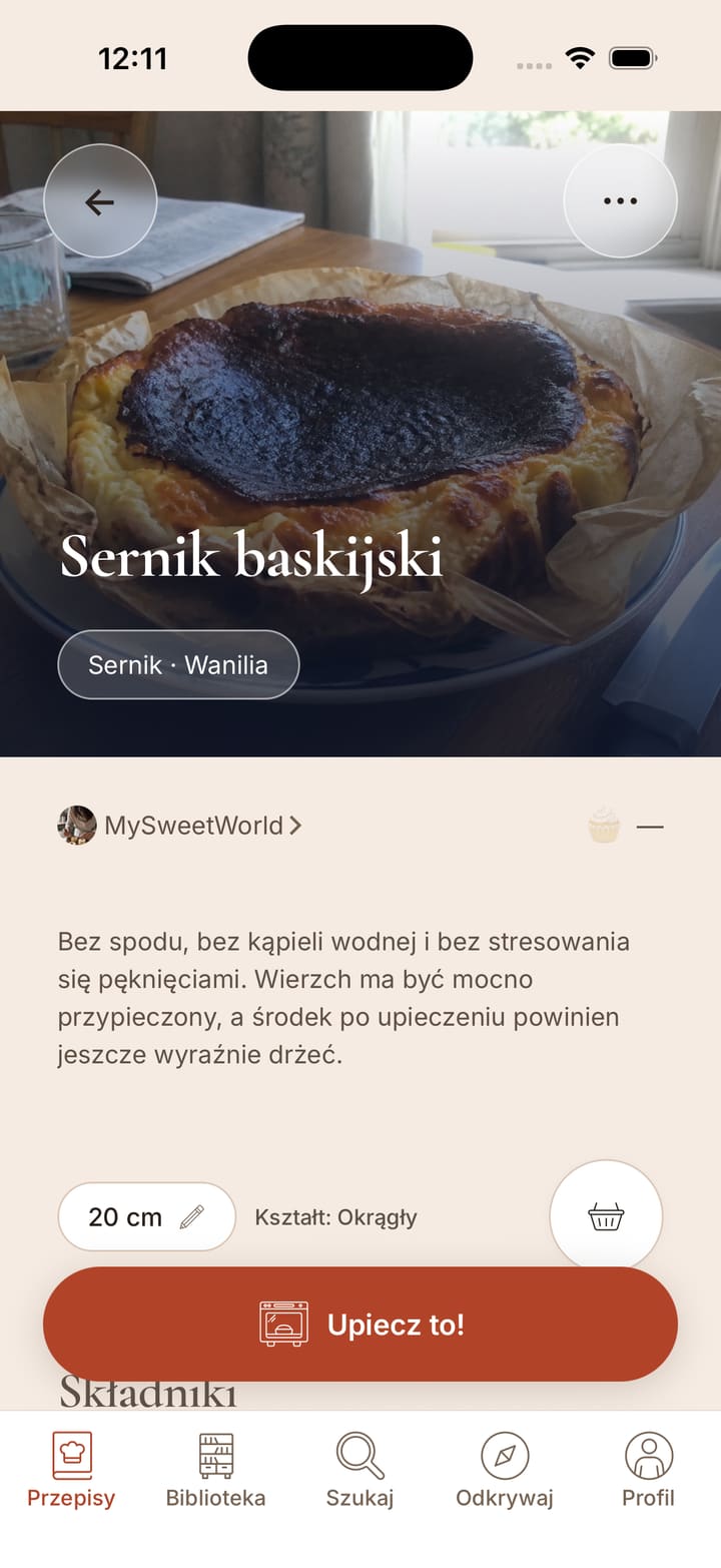 Wersja robocza importowanego przepisu w Crumely, gotowa do sprawdzenia przed zapisem